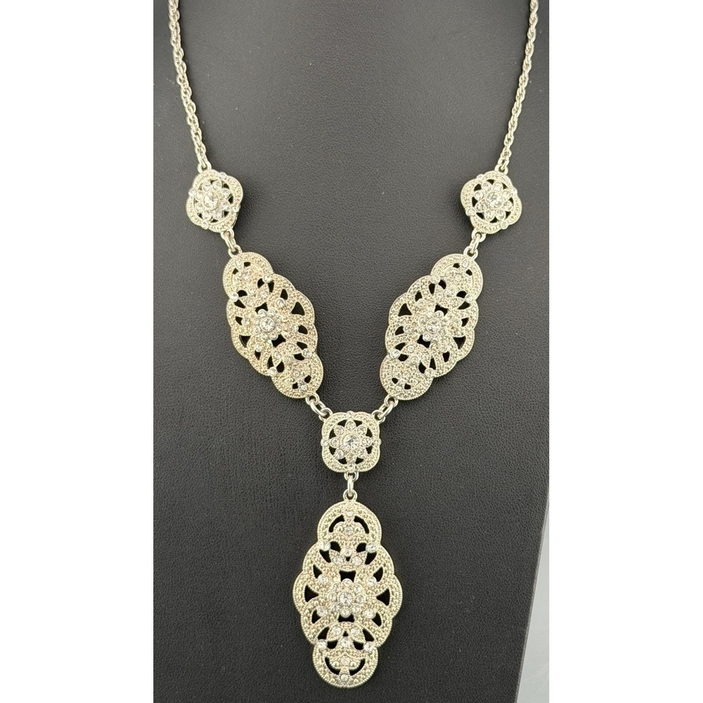 Vintage Trifari Bridal Necklace Rhinestone Y Drop Bridal Open Framework 18"
